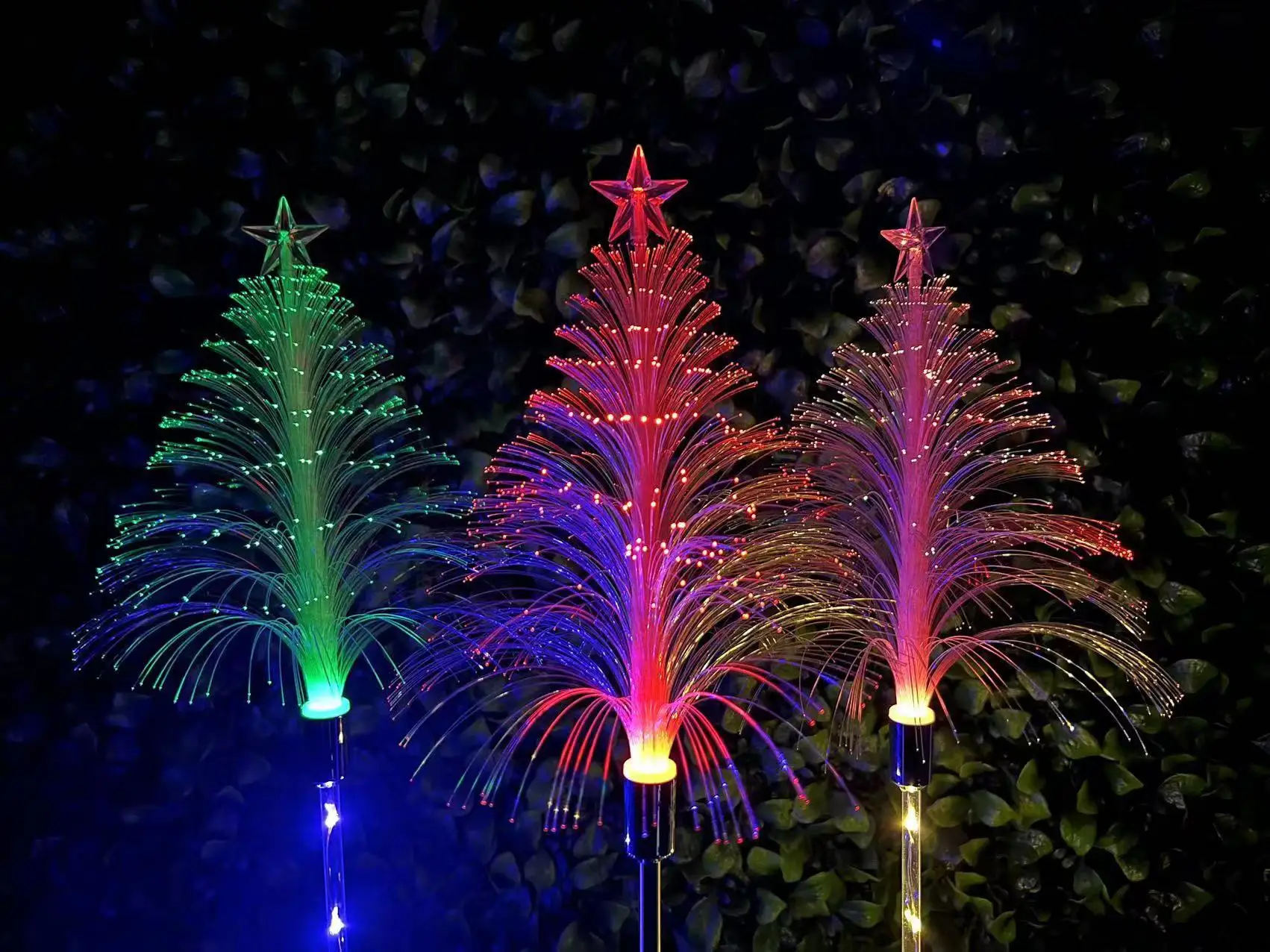 Solar Christmas Trees Lights Outdoor LED Fiber Optic Nightl Lamp Waterproof 7 Color Changing Solar Stake Light