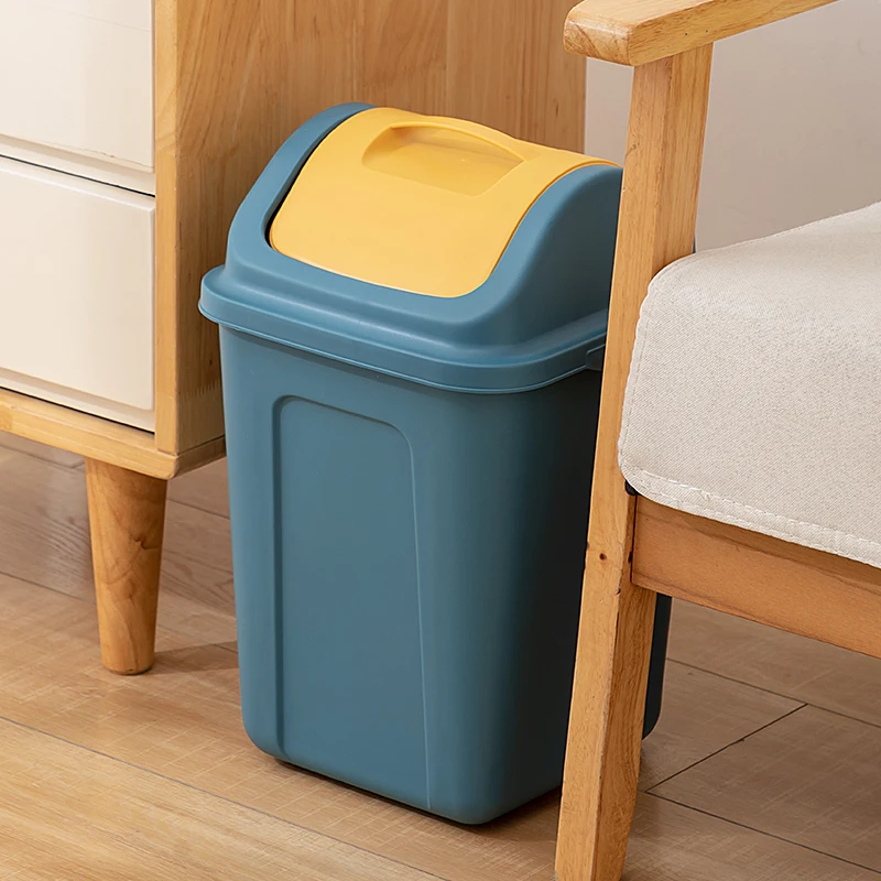 Portable Plastic Kitchen Garbage Bin Trash Can with Swing Top Lid