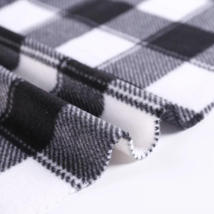 free shipping cost plaid check printed polar fleece anti pilling 100% polyester knitted micro polar fleece fabric
