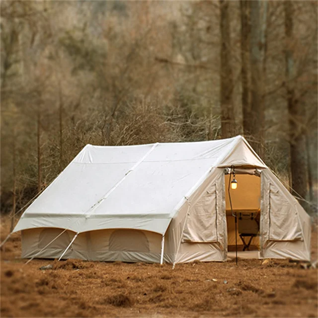 300*210*200CM Safari Glamping Waterproof Inflatable Tent Cotton Canvas Outdoor Building Style Fabric Combo Bottom Bell Tent