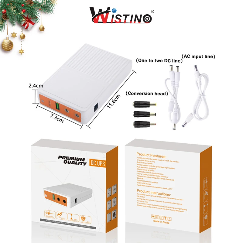 Wistino mini ups 12v power supply 8000 mAh long battery life set suitable for cctv camera router