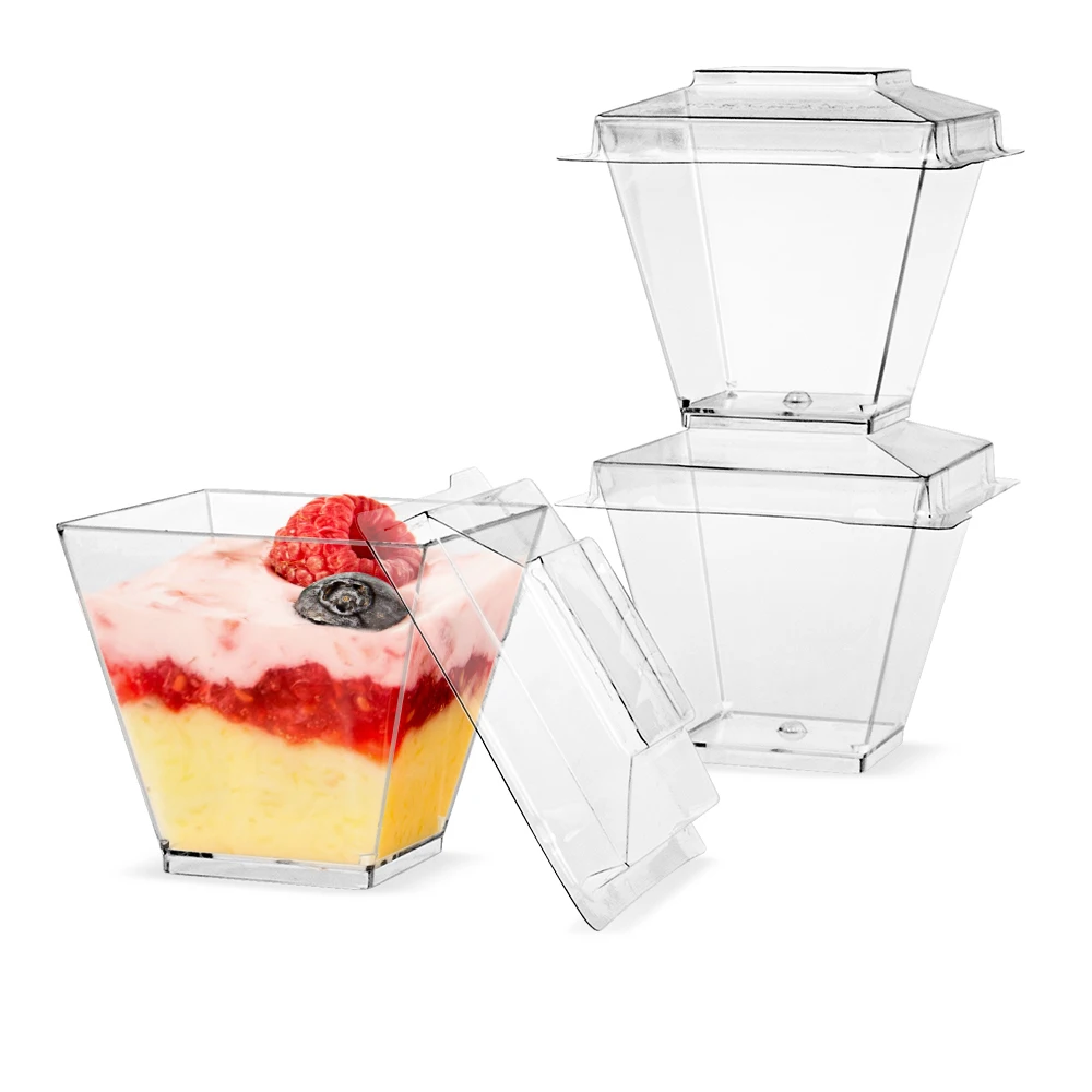 Europe-Pack top selling disposable clear square plastic mousse dessert pudding cup with lid
