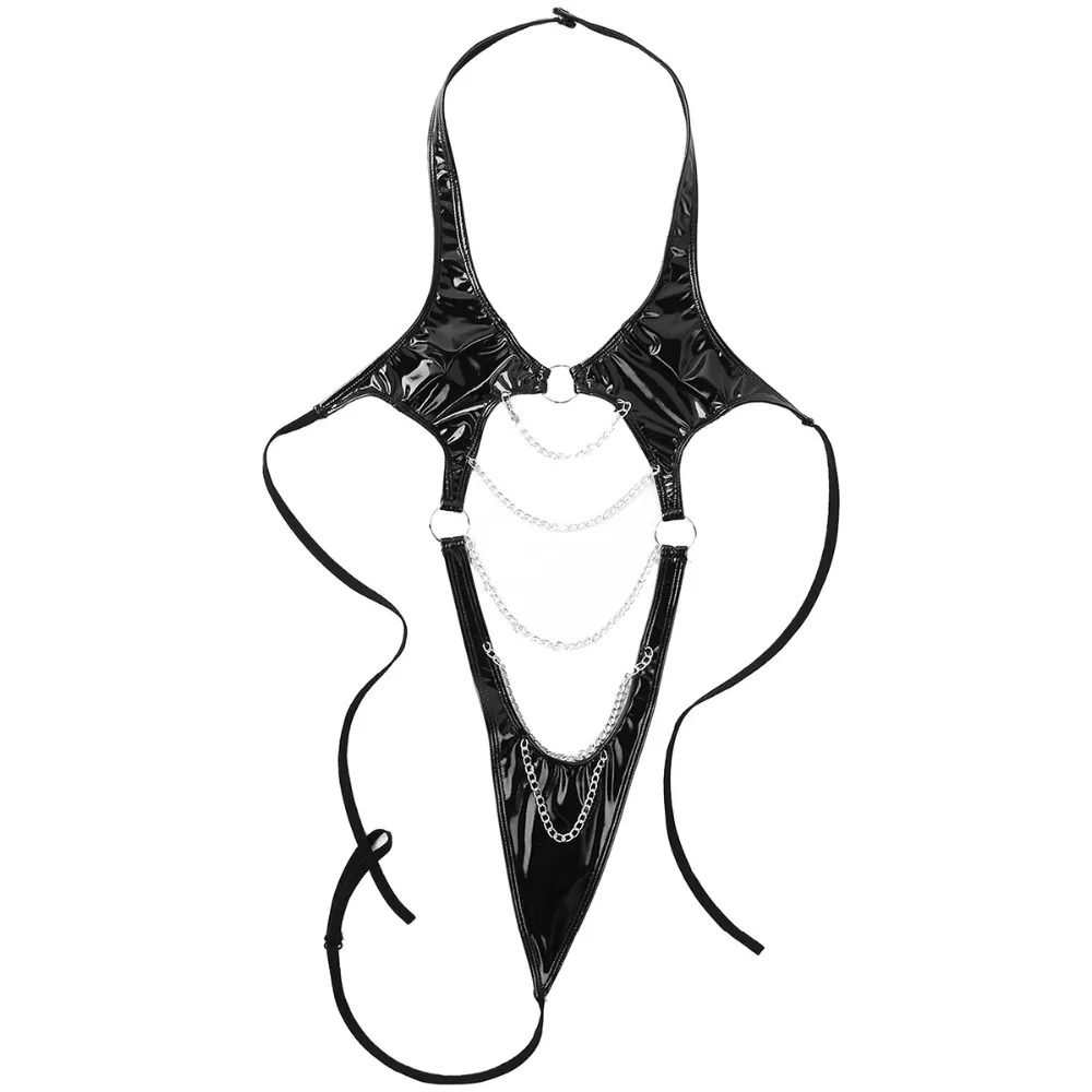 Women Sexy Leather Lingerie Bondage Crotchless Pole Dancing Bodysuit One-Piece Erotic Lingerie Set