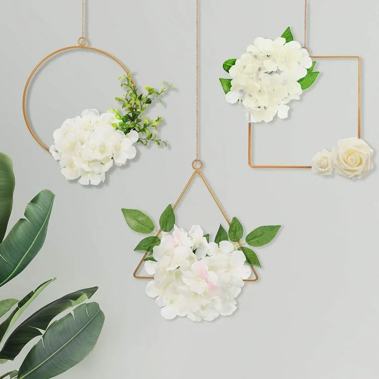 Tailai Metal Ring Wreath Artificial Flower Hanging Wall Hoop Garland Geenery Hoops for Wedding Nursery Wall Decor Metal Garland
