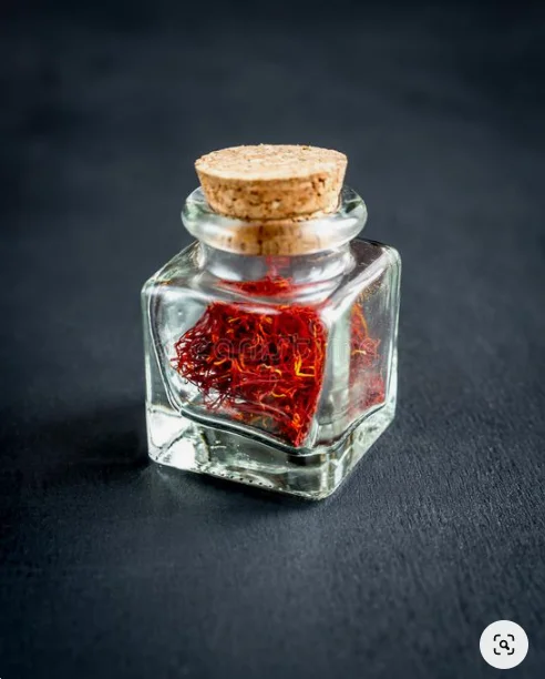 30ml glass saffron jar with cork and shirking sleeves  storage jar for saffron small glass jar for gift