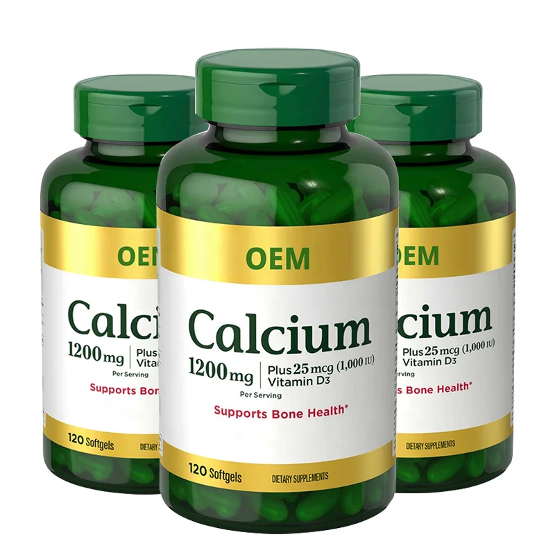 Private Label High Quality Liquid Calcium Vitamin D3 1000 IU Soft Capsules Support Bone Health