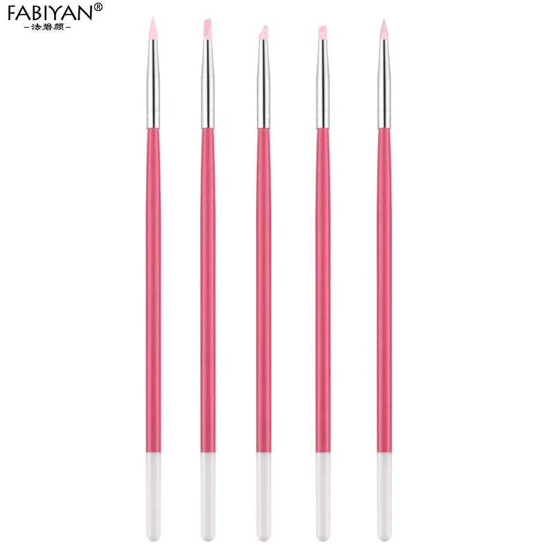 Wood Carving Emboss Hollow Pottery Sculpture Shaping Clay Dotting Polish DIY 5Pcs/Set Nail Art Silicone Pen Brush
