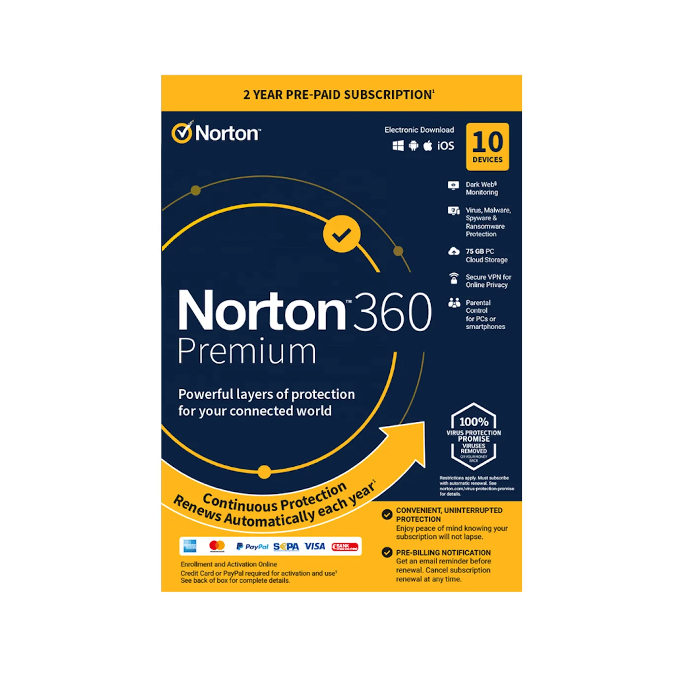 24/7 онлайн Norton 360 Премиум (10 шт 2 год учетной записи + клавиша) Оригинальные лицензионный ключ антивирусное программное обеспечение для