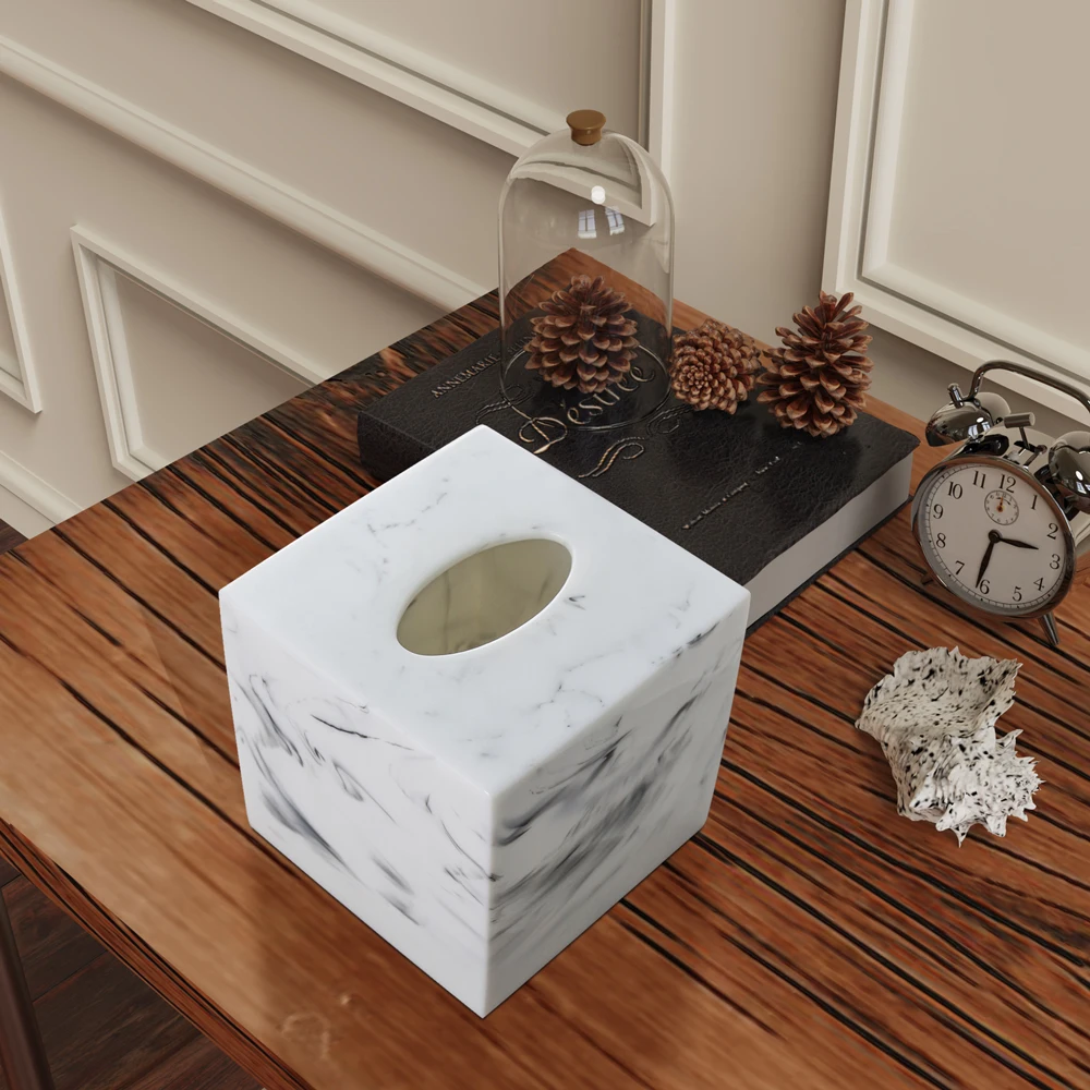Marble White Tissue Box Cover Rectangular Resin Tissue Box Holders Tissue dispenser