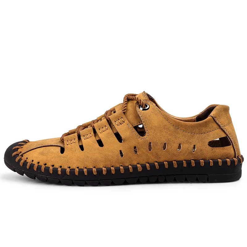 2020 eBay Amazon Summer Outdoor Fashion Lace-Up Lightweight Comfortable Casual Breathable Mens Leather Sandals