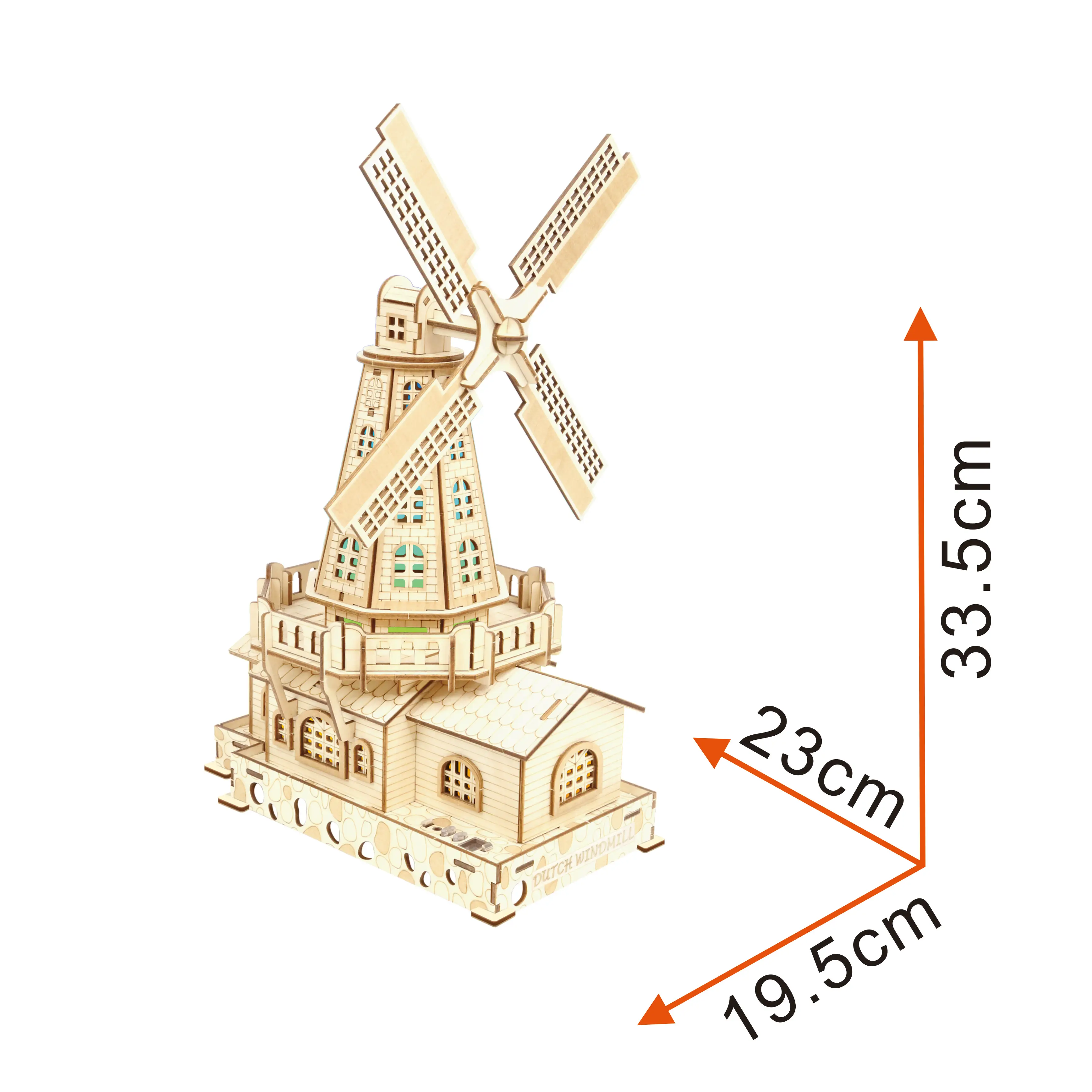 World Famous Architecture Intelligent Assembly Wooden Windmill 3D Model with LED light