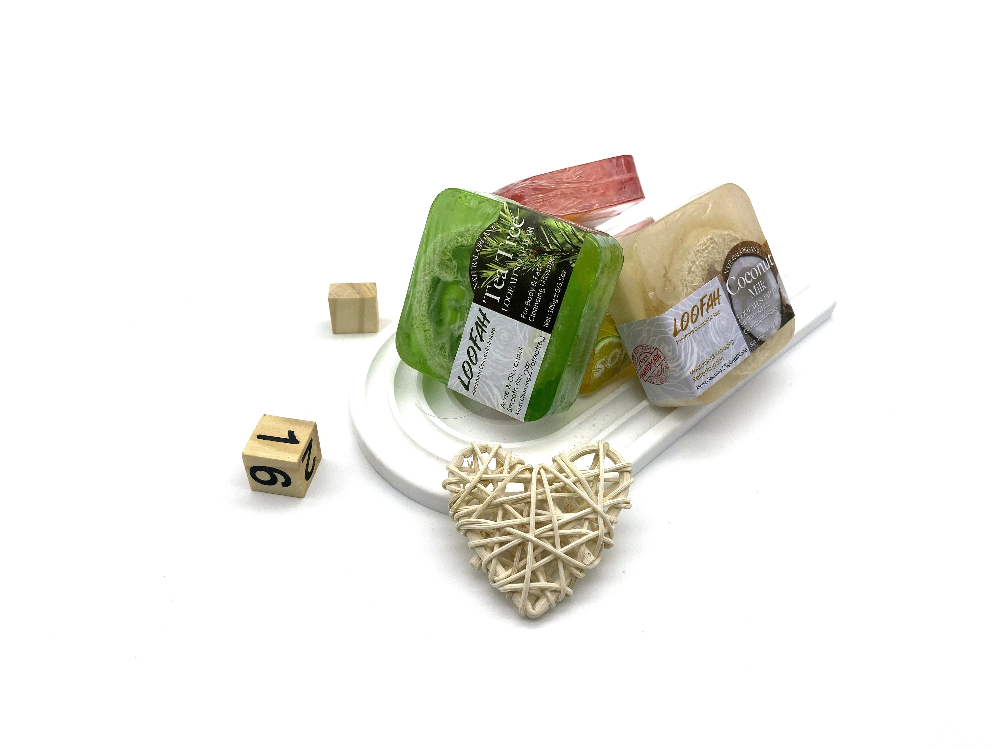 Muran Body Face Hand Bath Cleaning Custom Organic Luffa Soap Bar Toilet Soaps Handmade Beauty Exfoliating Bar Aloe Loofah Soap