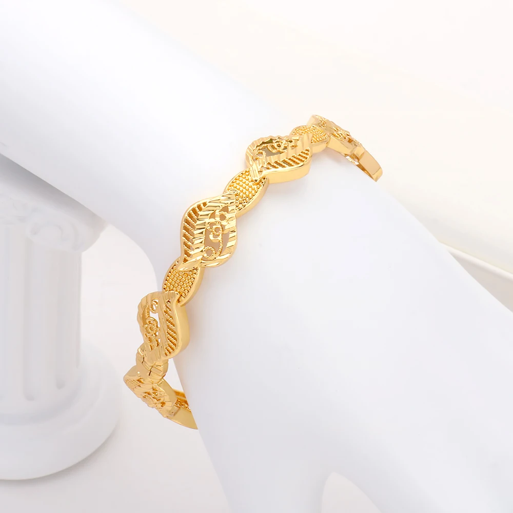 Jinxiuxing Модный женский открытый полый браслет винтажный резной филигранный 24k позолоченный латунный свадебный