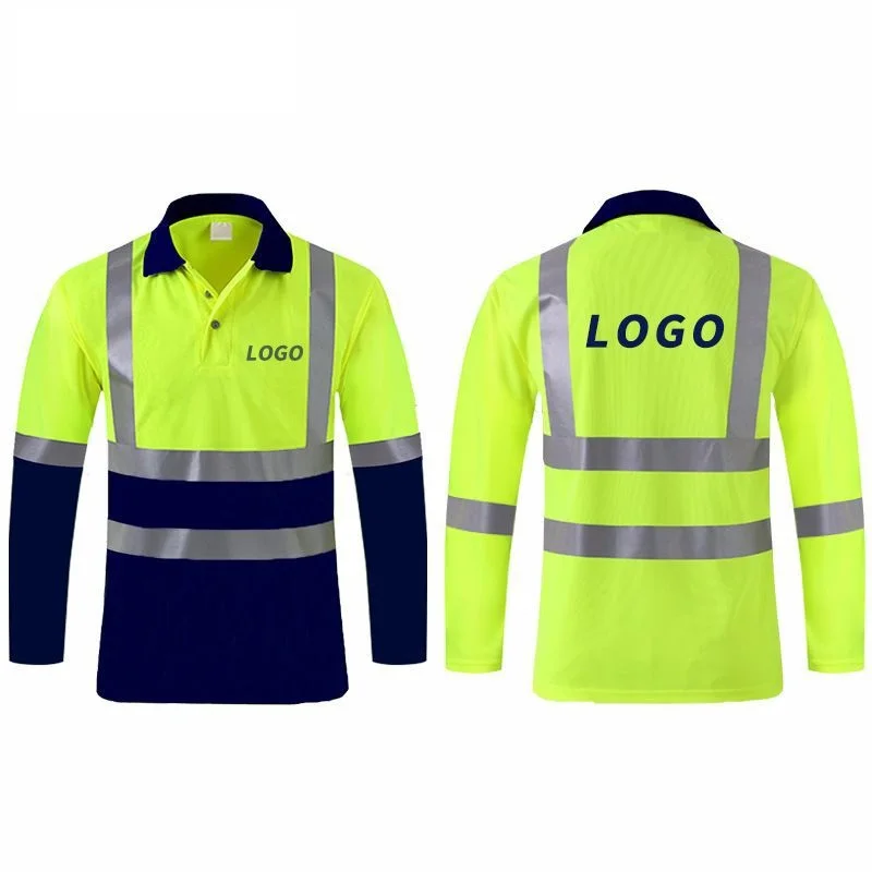 Long Sleeve Uniform Outdoor High Visibility Reflective Safety Shirts yellow orange custom logo Safety Customized T Shirts