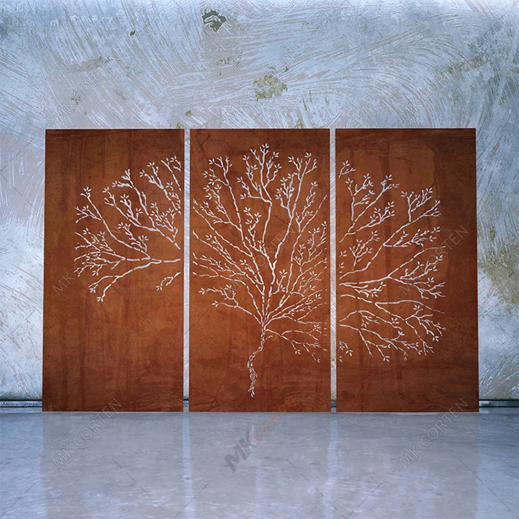 Decorative Laser Cut Corten Steel Free Standing Privacy Screens