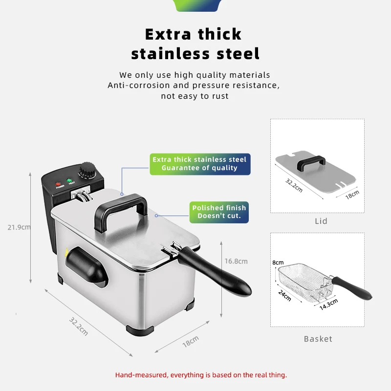 Electric commercial counter top portable 2000W 3L stainless steel single chips frier oil deep fat fryers for restaurant