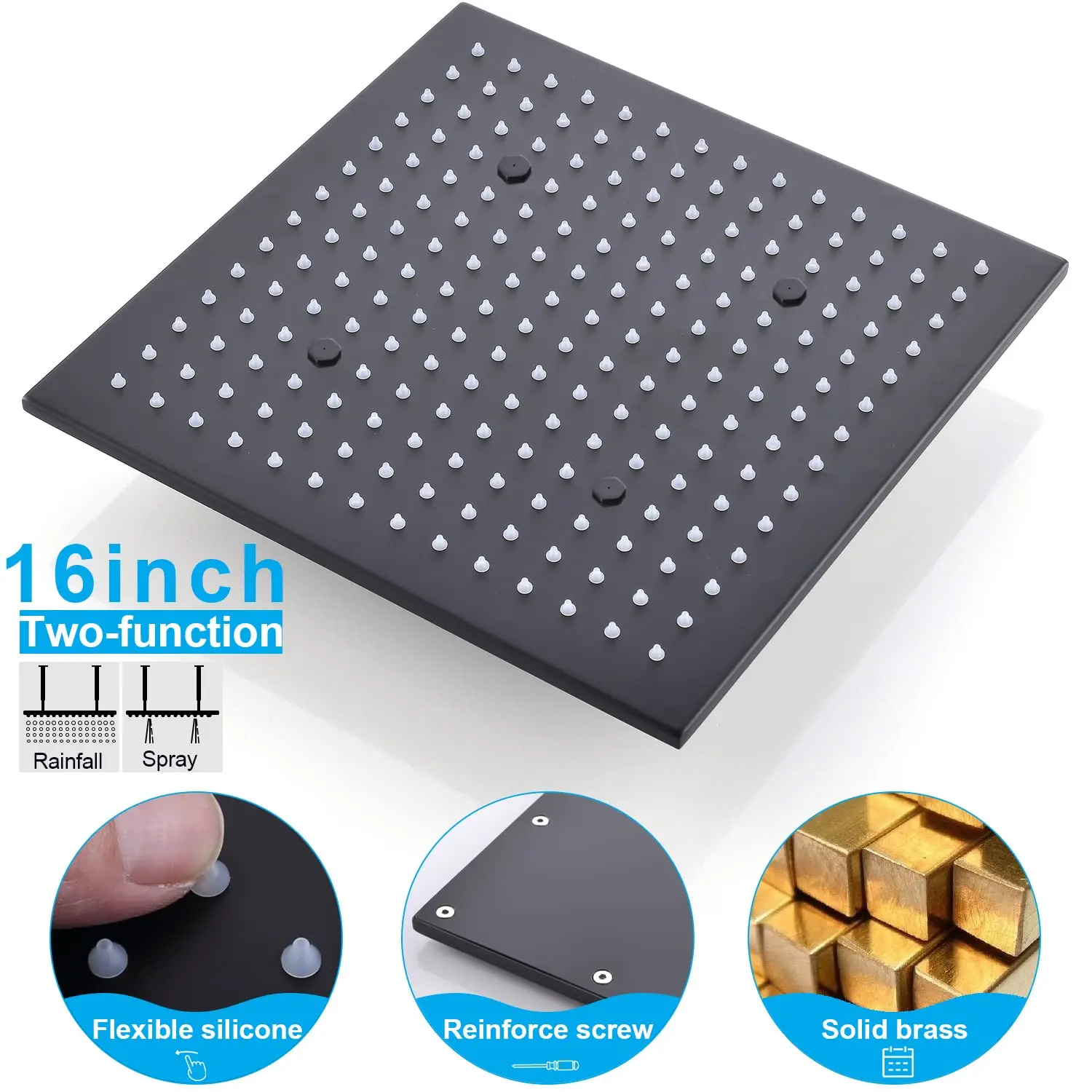 Modern Rainfall mist bath room Shower System 16 Inch Black Full Body brass Thermostatic Shower Head System set