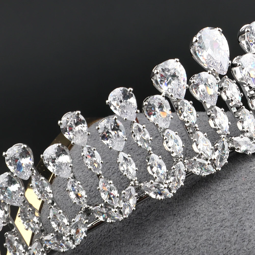 CUNYAN Platinum Plated High-end Bridal Hair Accessories Wedding Pageant Cubic Zircon Tiara Crowns Bridal Tiara Headpiece