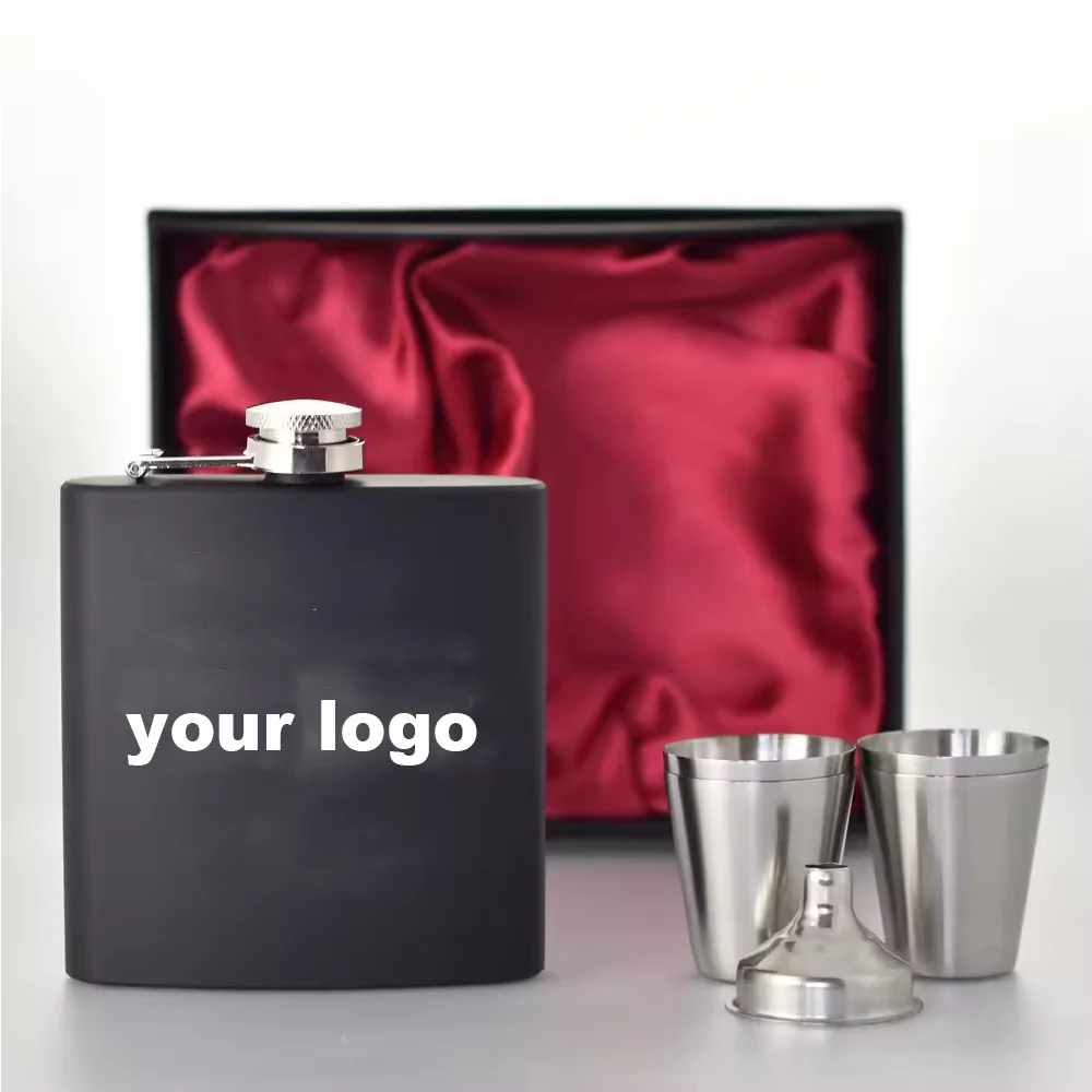 Pocket Flask Gift Set Colors Black Green Brown Flask and Drink Pot and Stainless Steel Hip Flask