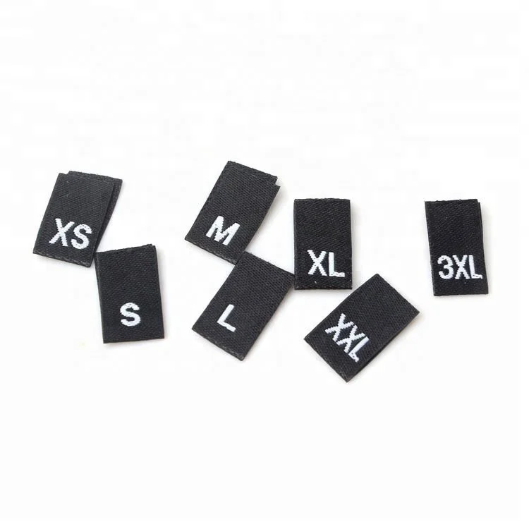 Wholesale In Stock Non Logo Centerfold Black Color 100%Polyester Woven Size Label Tag For Tops
