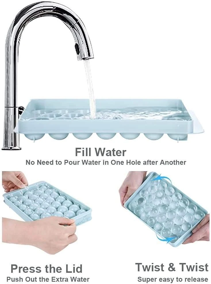 Amazon TOP Seller BPA Free Ice Ball Maker Mold Plastic Mini Round Ice Cube Tray With Lid Bin and Scoop