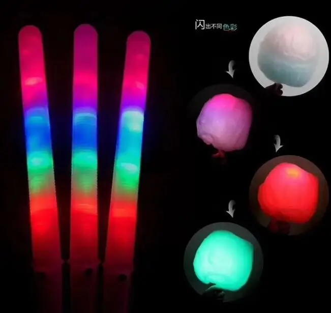 LED Glowing Cotton Candy Cones Colorful Glowing Marshmallow Sticks Glowing Luminous LED Glowing Party Favors Supply