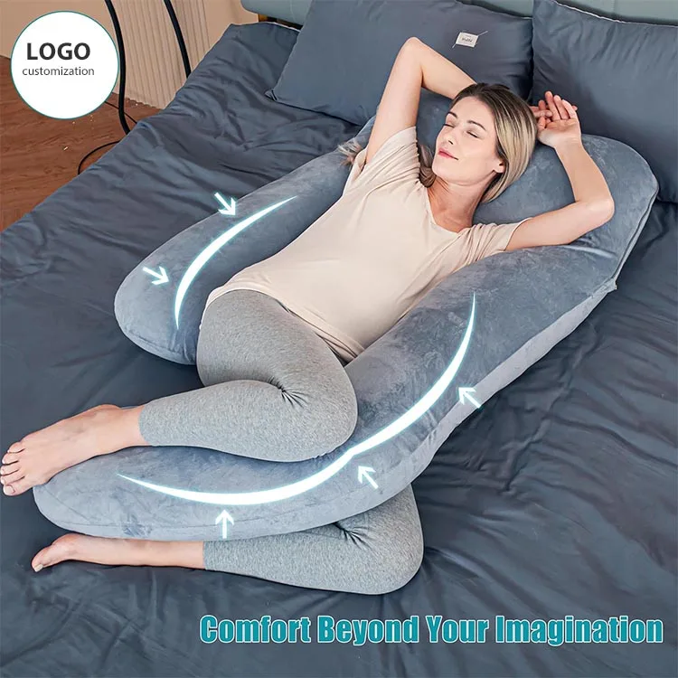 57 Inch Grey Pregnancy Pillows Soft U-Shape Maternity Pillow with Removable Cover Full Body Pillows for Adults Sleeping