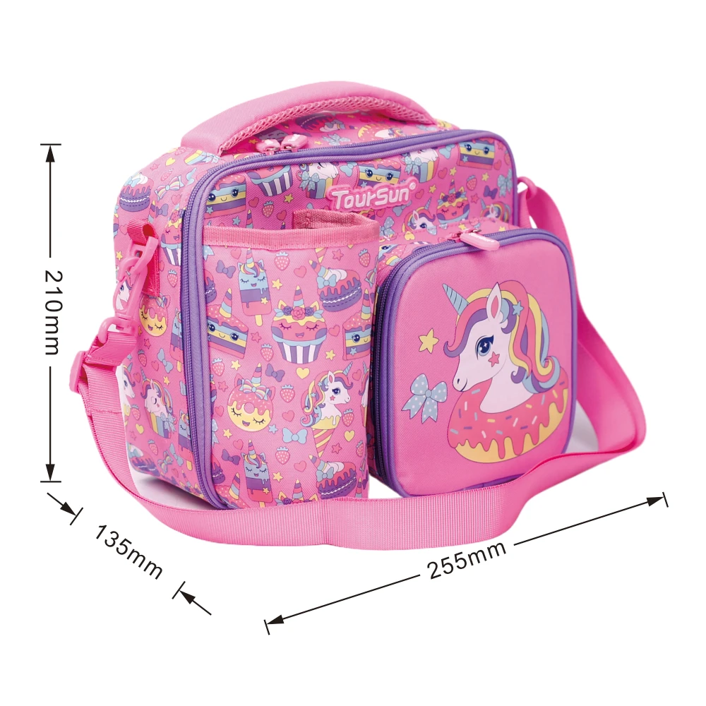 Toursun Custom Design Thermal Insulated Cooler Lunch Bag with Strap  Student Picnic Lunch Bag for Kids