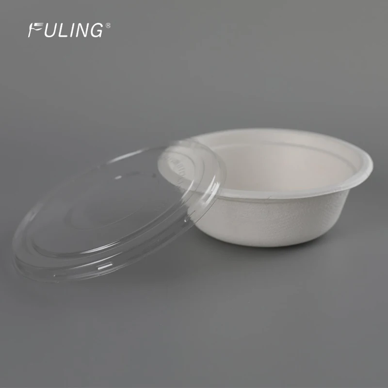 FULING 350ml 500ml big rim compostable disposable bowl eco sugarcane biodegradable soup bowls with lids paper bowls disposable