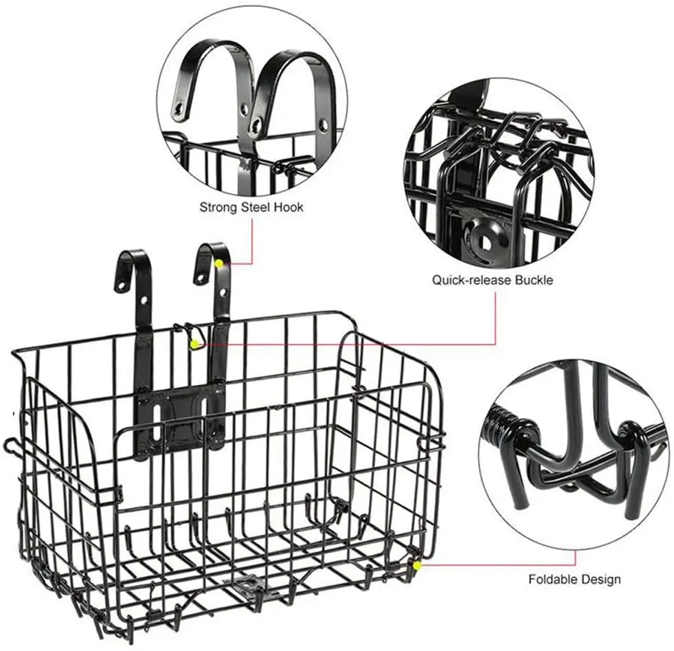 
Rust Proof Removable Bike Wire Basket with Handles Easy Installation on Front Handlebar Folding Bike Front Basket 