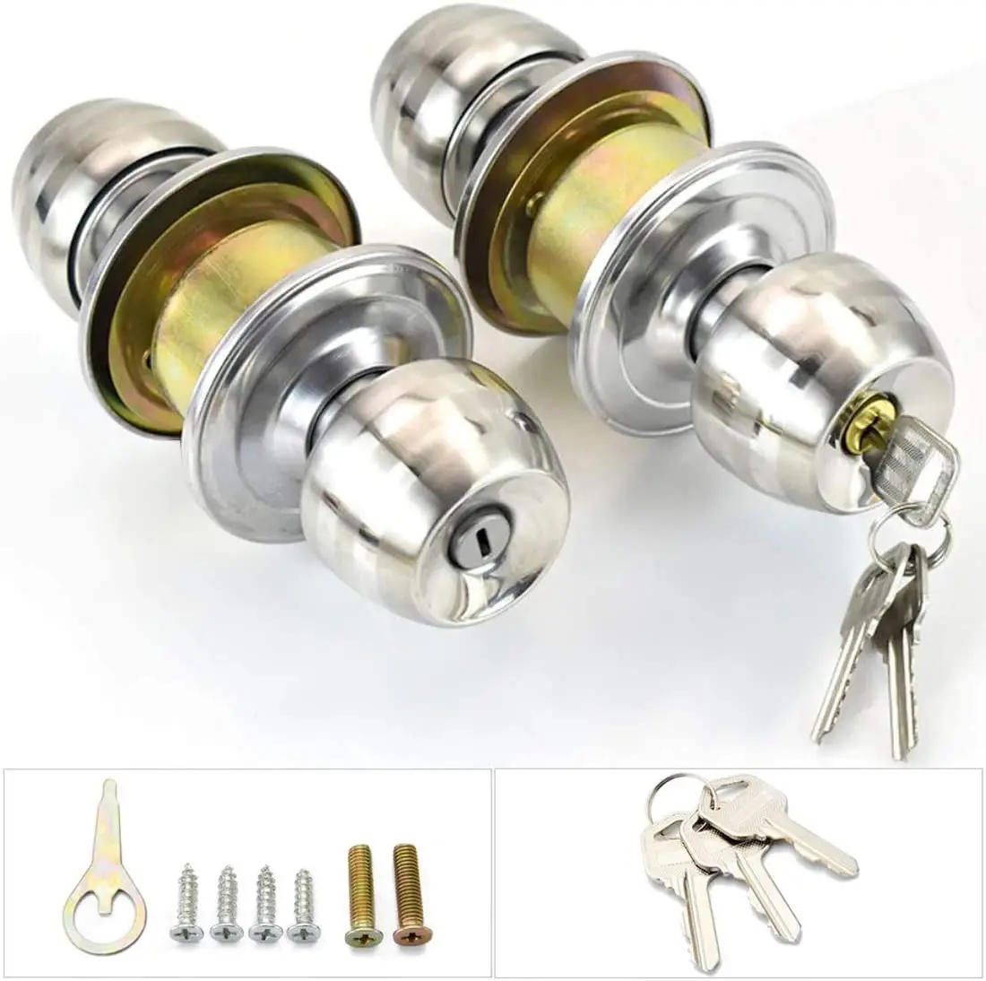 Factory Wholesale  Cerraduara Stainless Steel Brass Cylinder Zamak Cylindrical Knob Lock Round Ball Lock Privacy Bathroom Lock