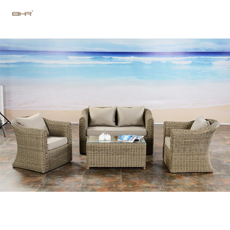 BHR Villa Courtyard Furniture Weaving Rattan Round Garden Furniture Set Rattan Sofa
