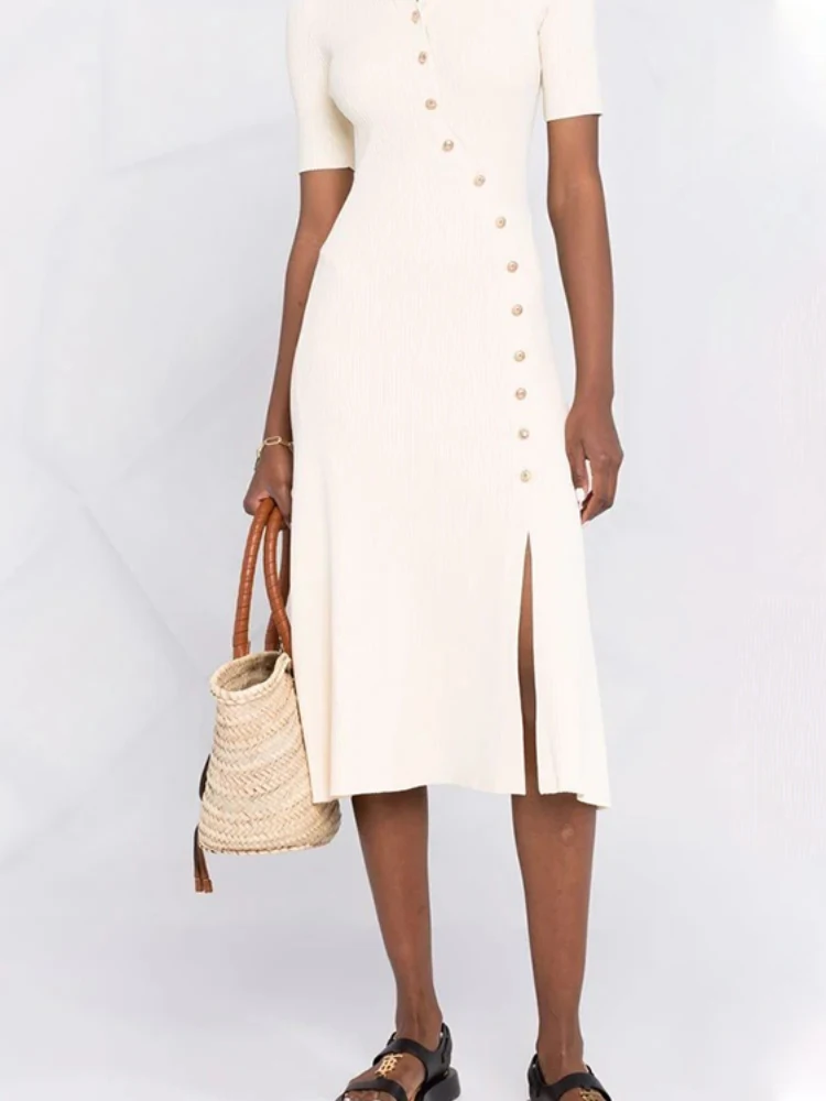 Популярная Женская трикотажная юбка средней длины из модального хлопка с коротким рукавом и пуговицами