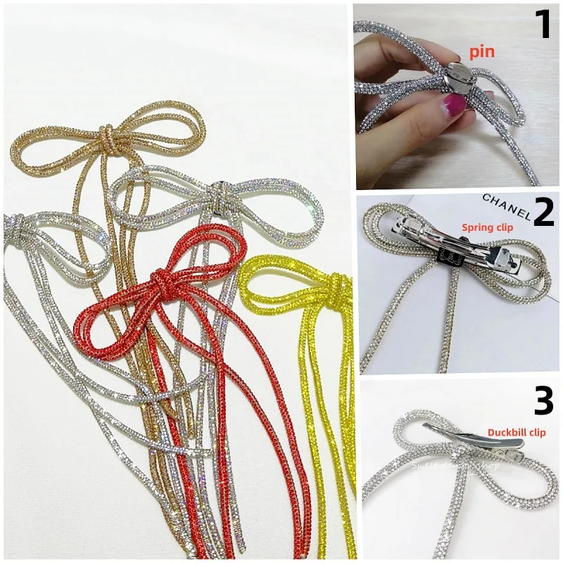 Customized size Rhinestone rhinestone rope bow hair accessory diamond brooch