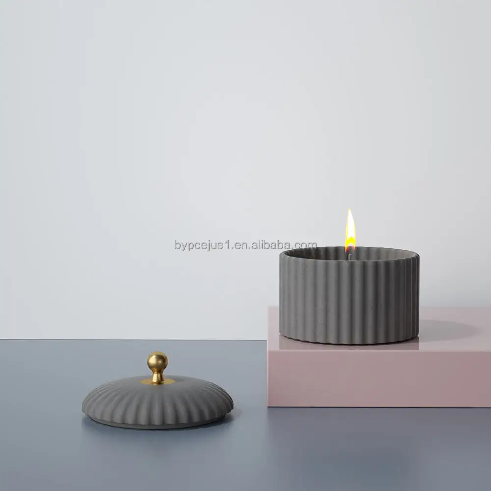 50oz Nordic Custom Cement Candle Vesel Candle Holder Luxury Empty Stone Concrete Large Square Big Candle Jars With Bamboo Lid