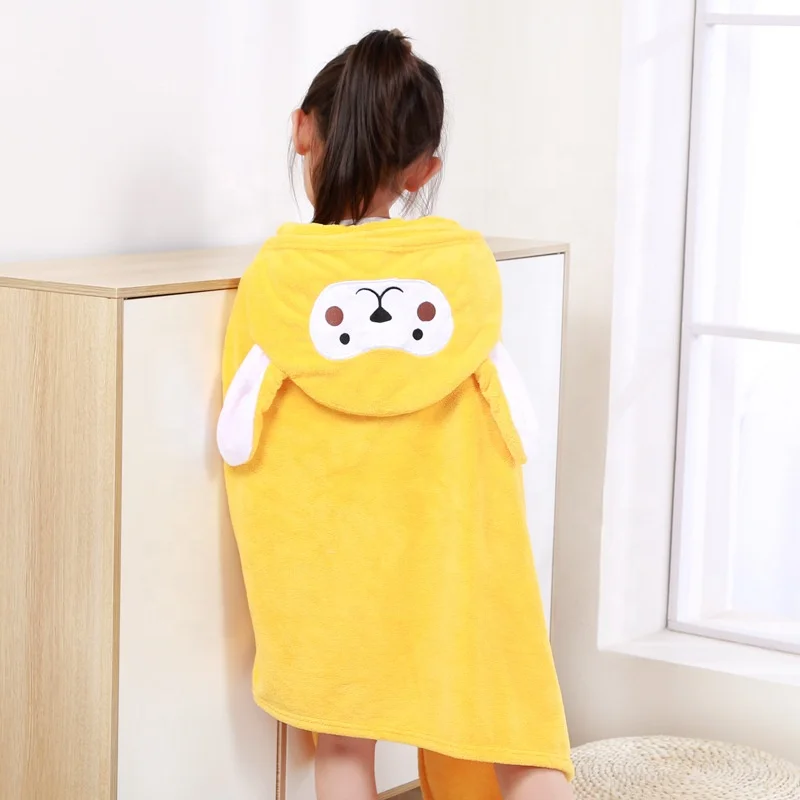 Cartoon Animal Kids Soft Fast Absorbing Microfiber Coral Fleece Baby Hooded Bath Wrap Baby Towel