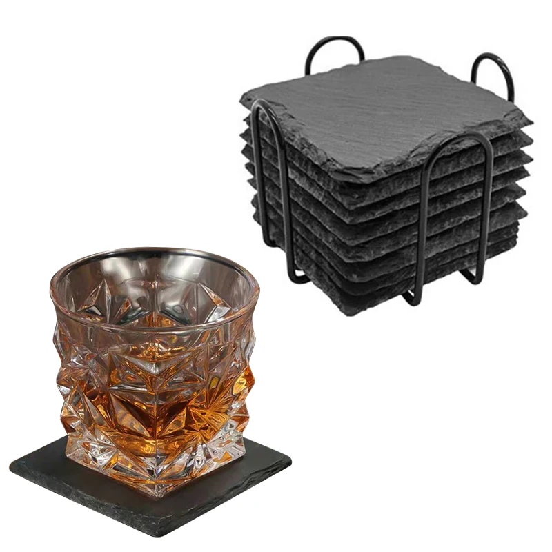 Stone Coaster Anti Slip Mats Wholesale Slate Bulk Coasters For Drinks Untersetzer Promotional Black Beer Car Coasters For Drinks