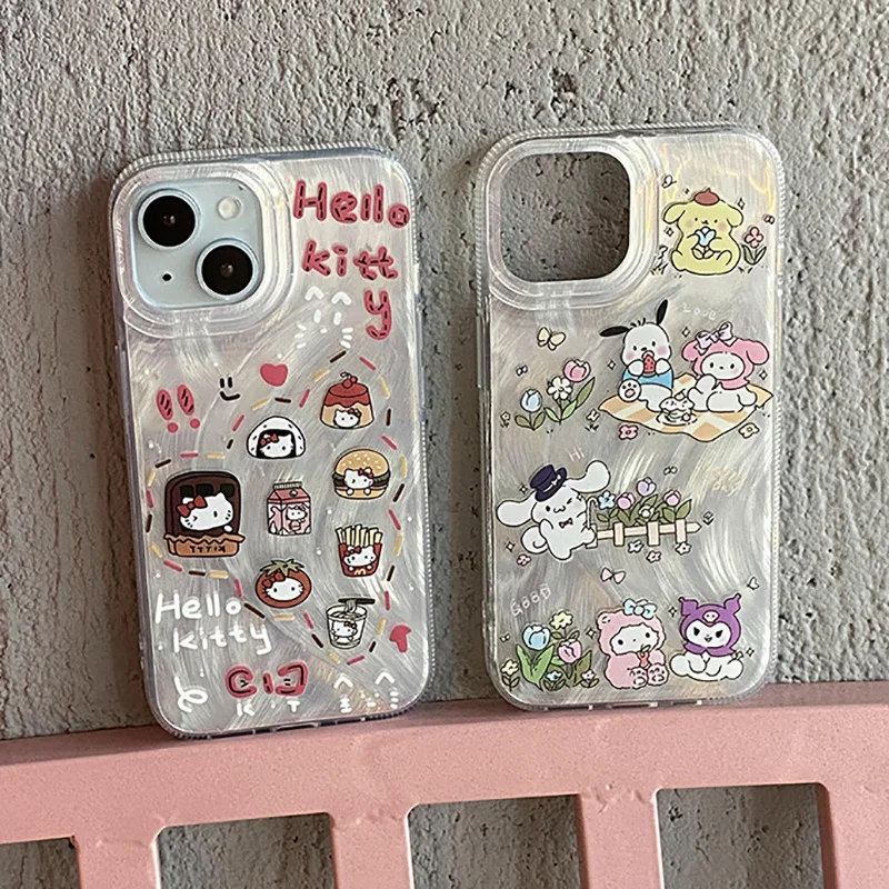 Mobile Phone Cases Cartoon Cute Melody Kuromi Kitty Cat Protective Anti-Fall IMD Cover For iPhone 11 12 13 14 15 16 Plus Pro Max
