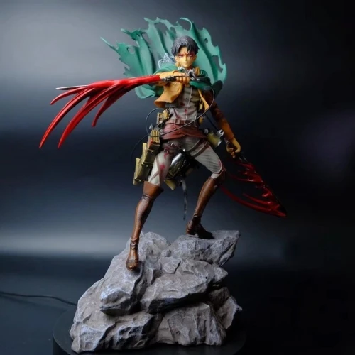 35CM Hot Anime Figure Attack on Shingeki No Kyojin Rivaille Ackerman Battle Damaged Double-headed Action Figures