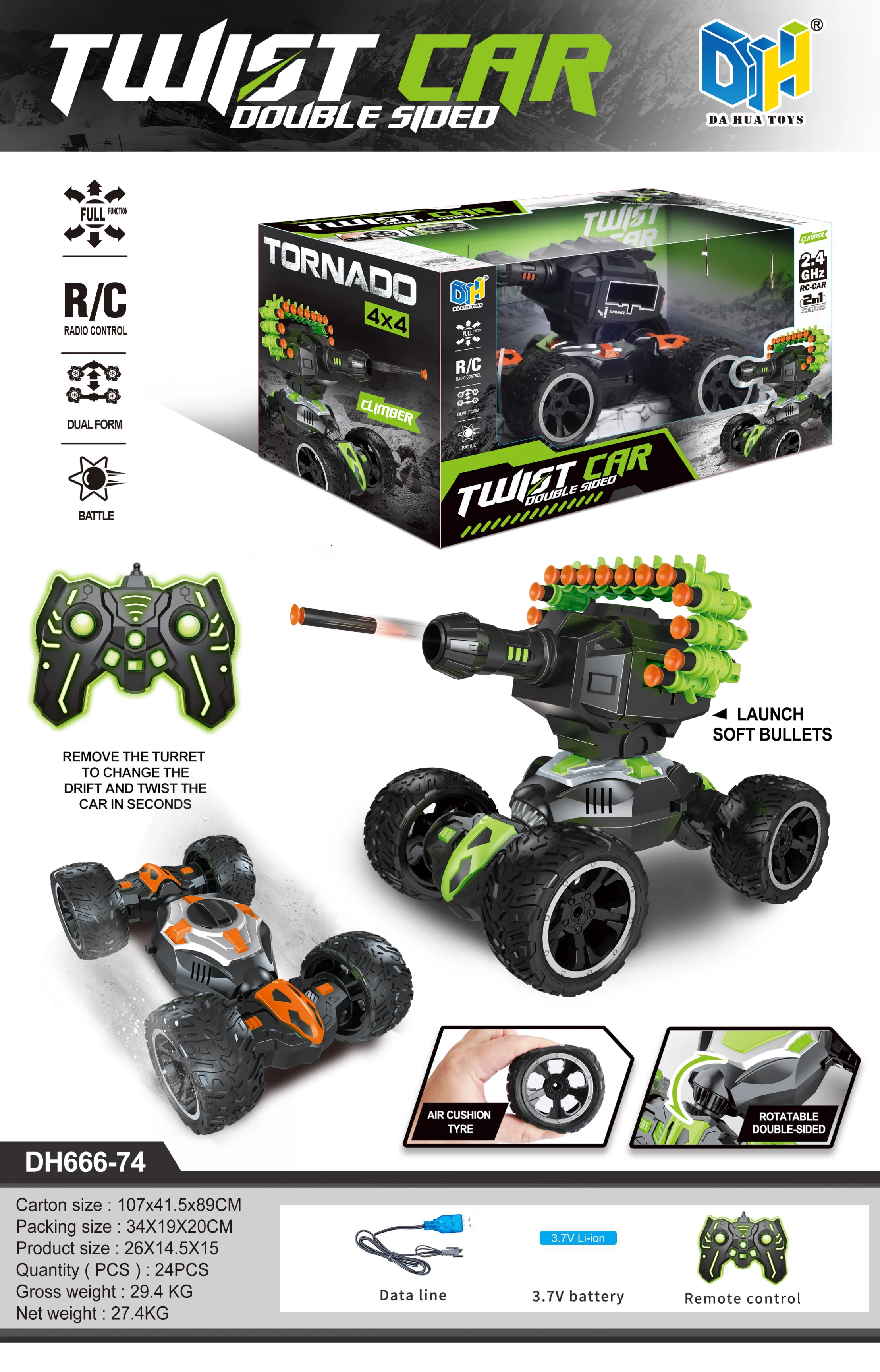 2.4GHz RC car cross-country toy car remote control alloy rock climbing car with lights and music