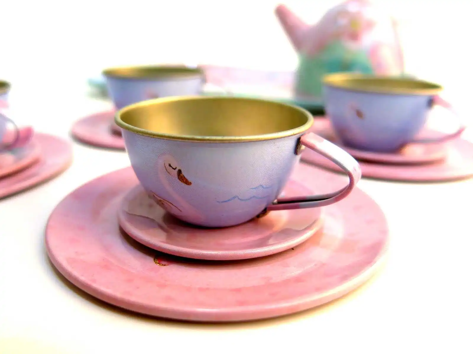 2021 new product factory promotion fancy pink girlish Pink Ballerina Tea Set mini tea pot tea cup gift box tin