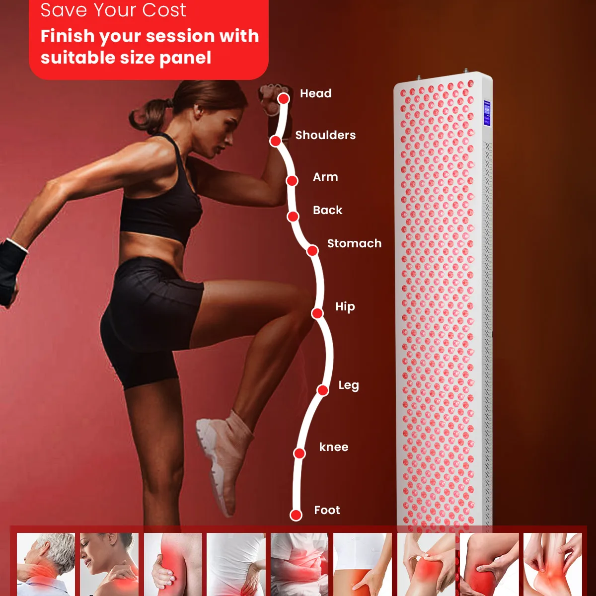 Wholesale High quality custom infrared light therapy skin Aluminum 3600W black red light therapy full body panel with stand