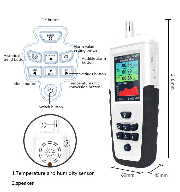 DEYI TC8500 nuclear radiation dosimeter hard beta rays gamma rays and x ray tester geiger counter