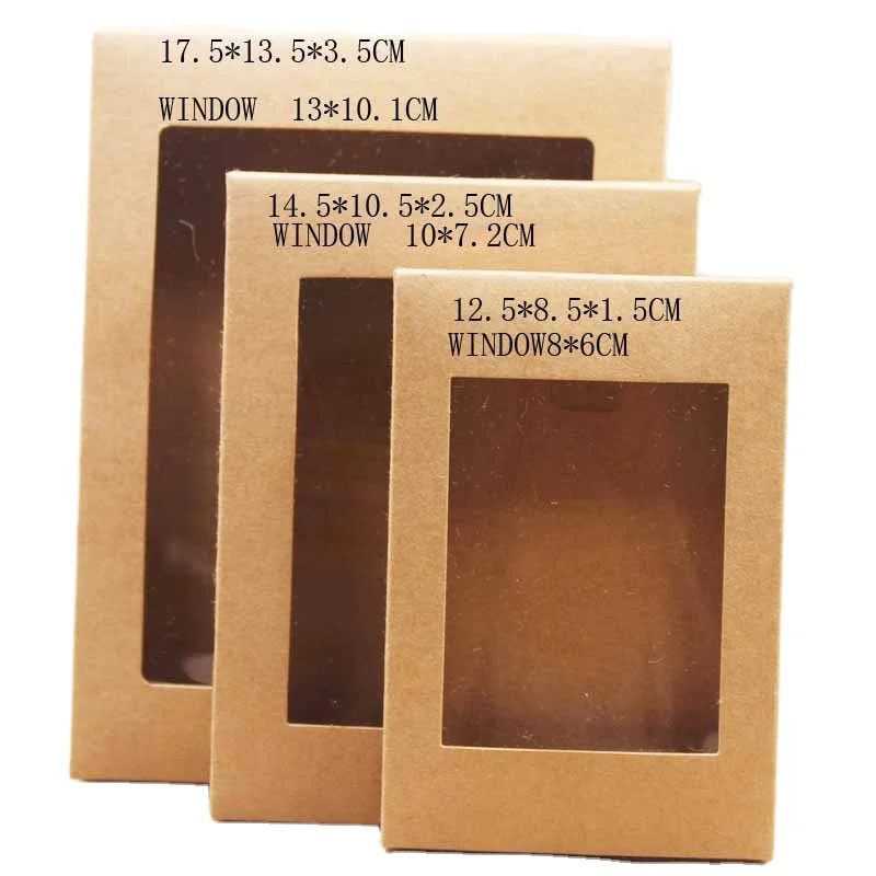 Kraft paper box with window for clothing and socks packaging gift paper box window kraft paper box for soaps packing