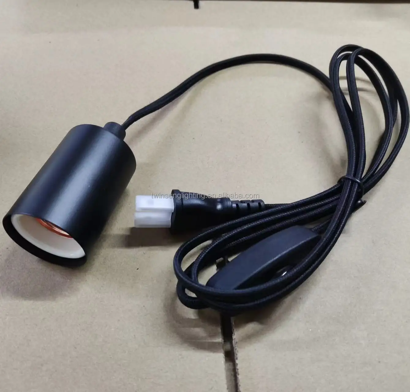 E27 E26 Base Socket 2m 4m Hemp Rope Textile Cable Black Ceiling Plate Lamp Holder