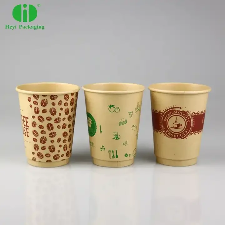 Custom printed logo disposable recycle double ripple wall hot stamping coffee paper cups with lid food grade paper