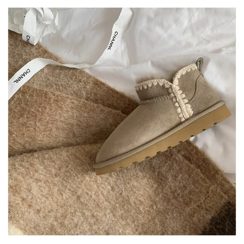 Wholesale Winter Thin bottom Snow Boots Brands Design Genuine Leather Fur Boots Women Warm Comfortable Snow Boots