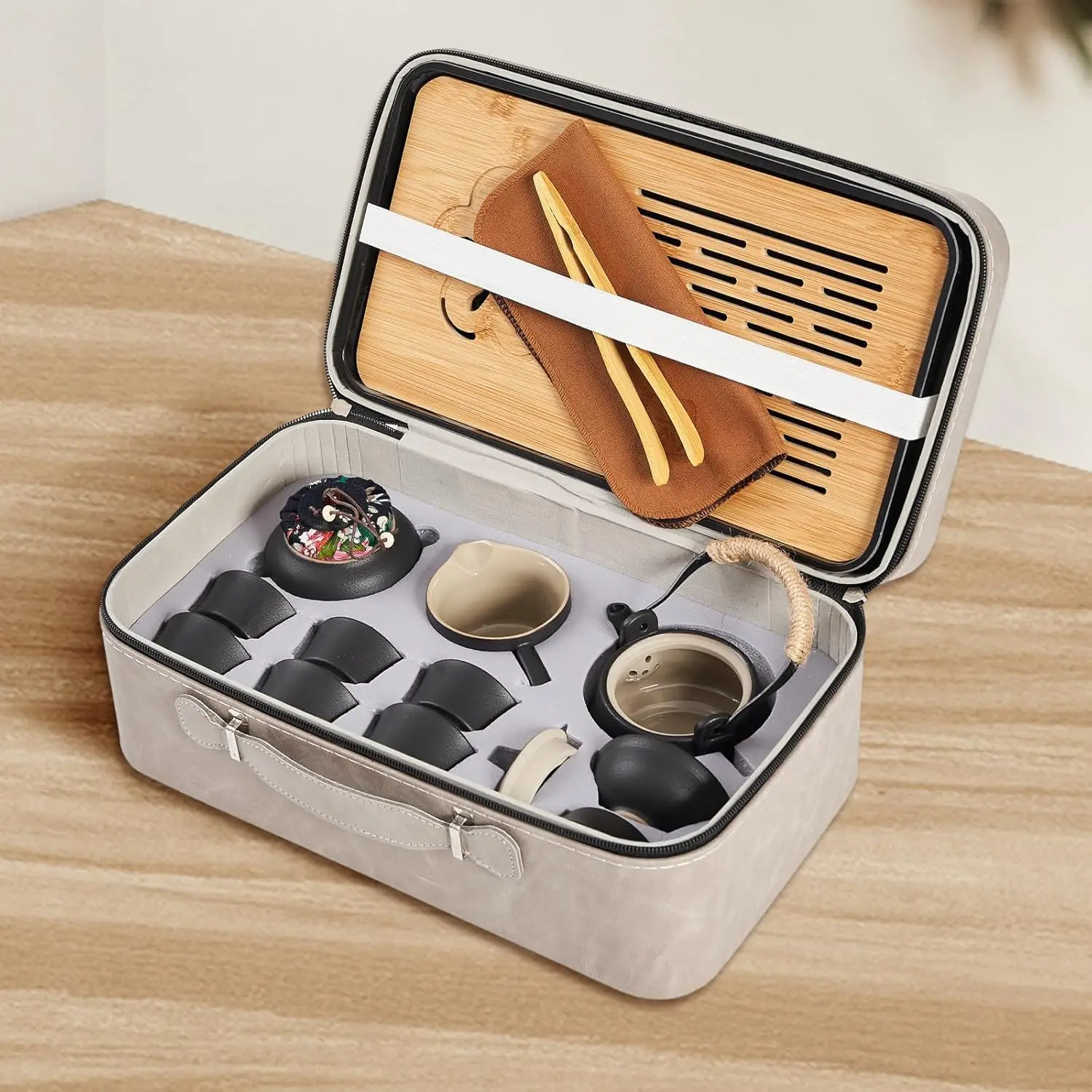 Offer Customized Portable Ceramic Gongfu Tea sets Tea Gift set With Portable Travel Bag For Home Outdoor and Office