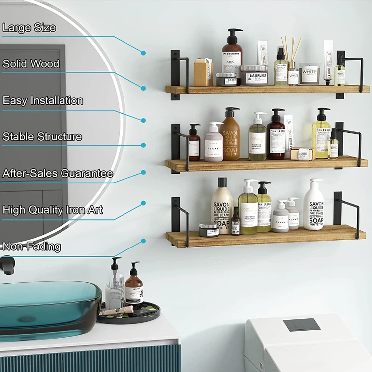 Wooden metal Floating Shelves Bathroom Storage Decorative Wall Shelf