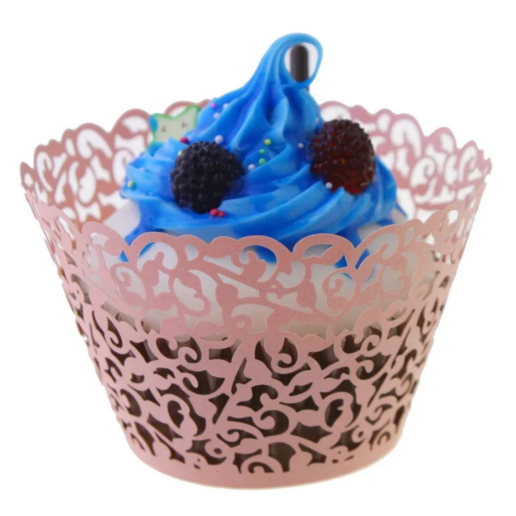 Custom Multicolor Paper Baking Cup Cake Molds Border Hollowed Out Vine Pattern Cake Cups